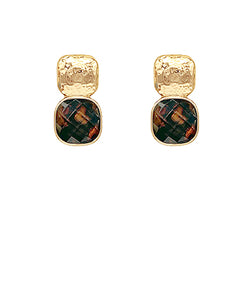 Tortoiseshell Stone Square Earrings