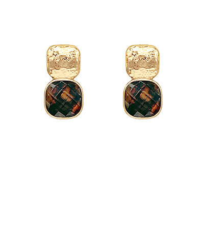 Tortoiseshell Stone Square Earrings