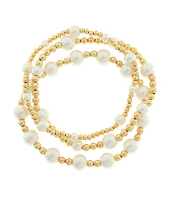 Row Multi Size Pearl Bracelet Set