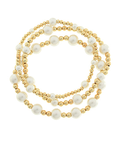 Row Multi Size Pearl Bracelet Set
