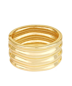 Wide Ribbed Metal Hinged Bracelet