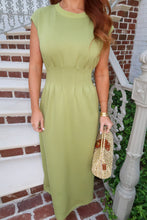 Load image into Gallery viewer, Stacy Pintuck Midi Dress-Lime

