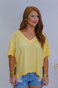 Necessary Love Oversized V Neck Tee- Golden