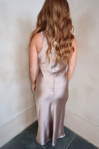 Destiney Satin Midi Dress- Taupe