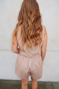 Lady Button Down Vest- Taupe