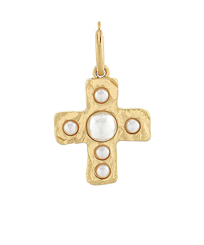 Pave Pearl Cross Charm