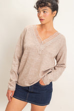 Load image into Gallery viewer, Delicate Lace Trim Knit Sweater-Taupe
