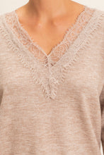 Load image into Gallery viewer, Delicate Lace Trim Knit Sweater-Taupe
