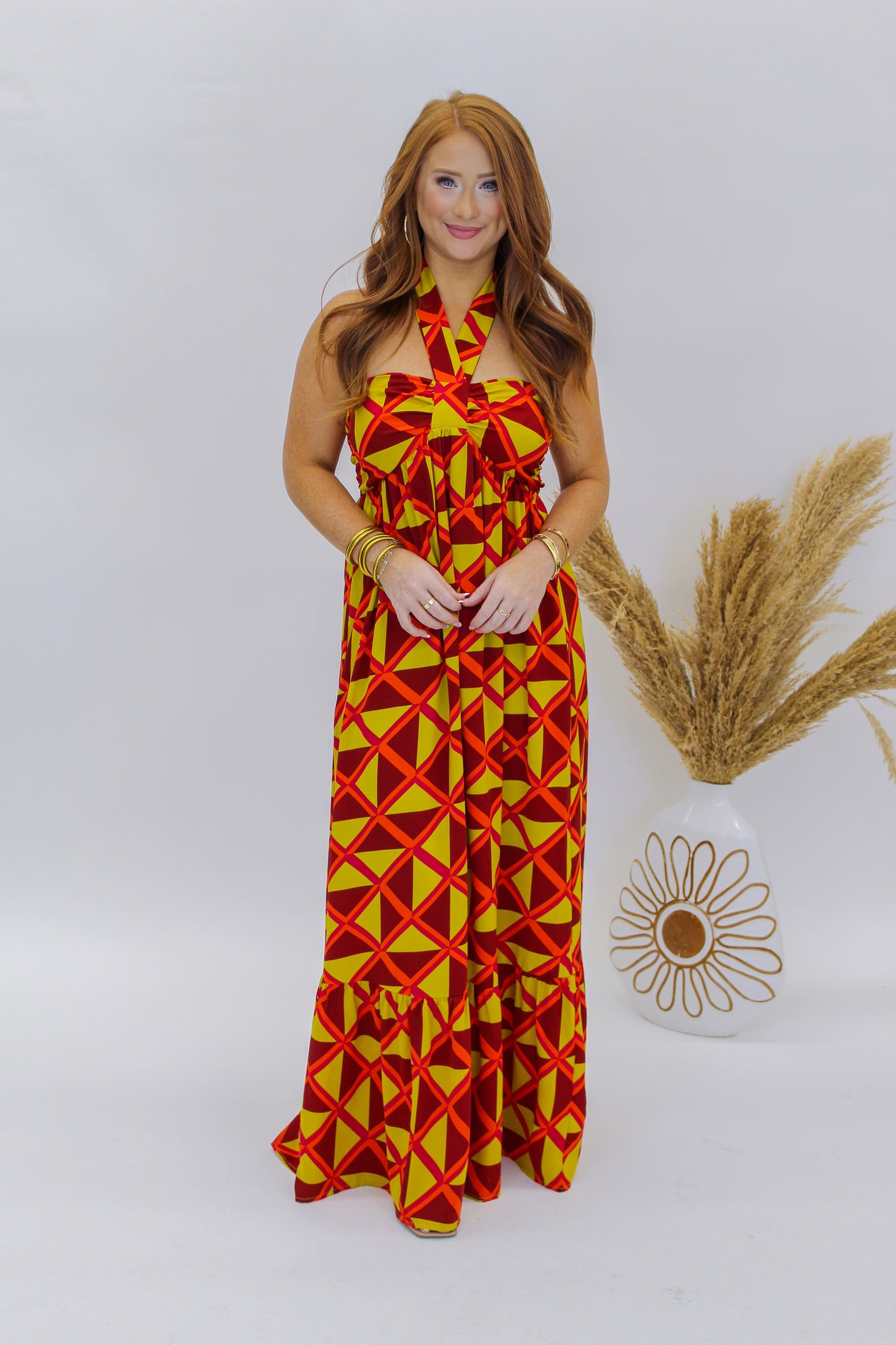 Feel Good Halter Maxi Dress- Chartreuse Ginger Bee Boutique Feel Good Halter Maxi Dress- Chartreuse Ginger Bee Boutique