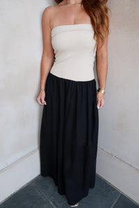 Hazel Strapless Midi Dress-Black