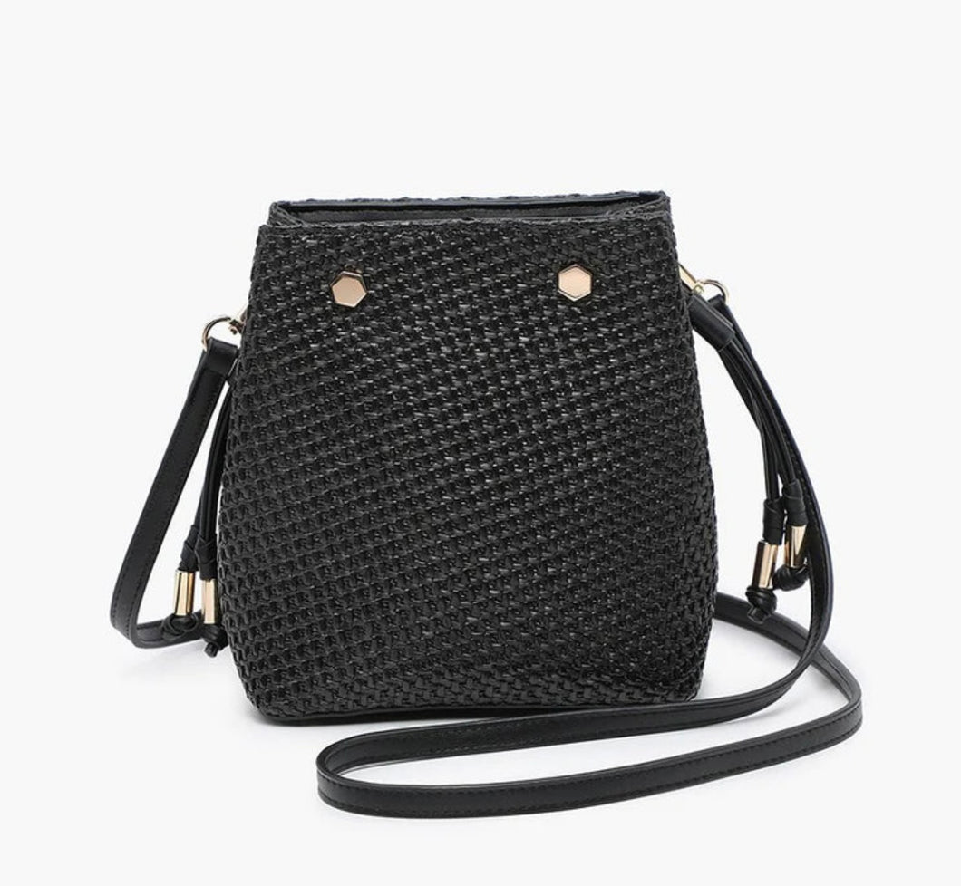 Rain Straw Bucket Bag - Black