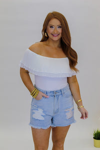 Too Dreaming Off The Shoulder Bodysuit- White