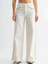 Load image into Gallery viewer, Studded Palazzo Wide Leg Jeans-Cream
