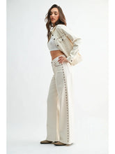 Load image into Gallery viewer, Studded Palazzo Wide Leg Jeans-Cream
