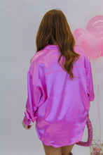 Load image into Gallery viewer, Busy Babe Oversized Satin Button Down- Pink
