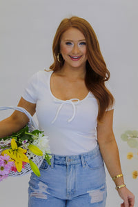 Jules Scoop Neck Bow Top- White