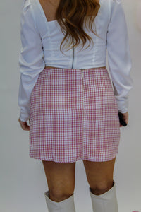 Tyler Plaid Slit Skirt- Blush