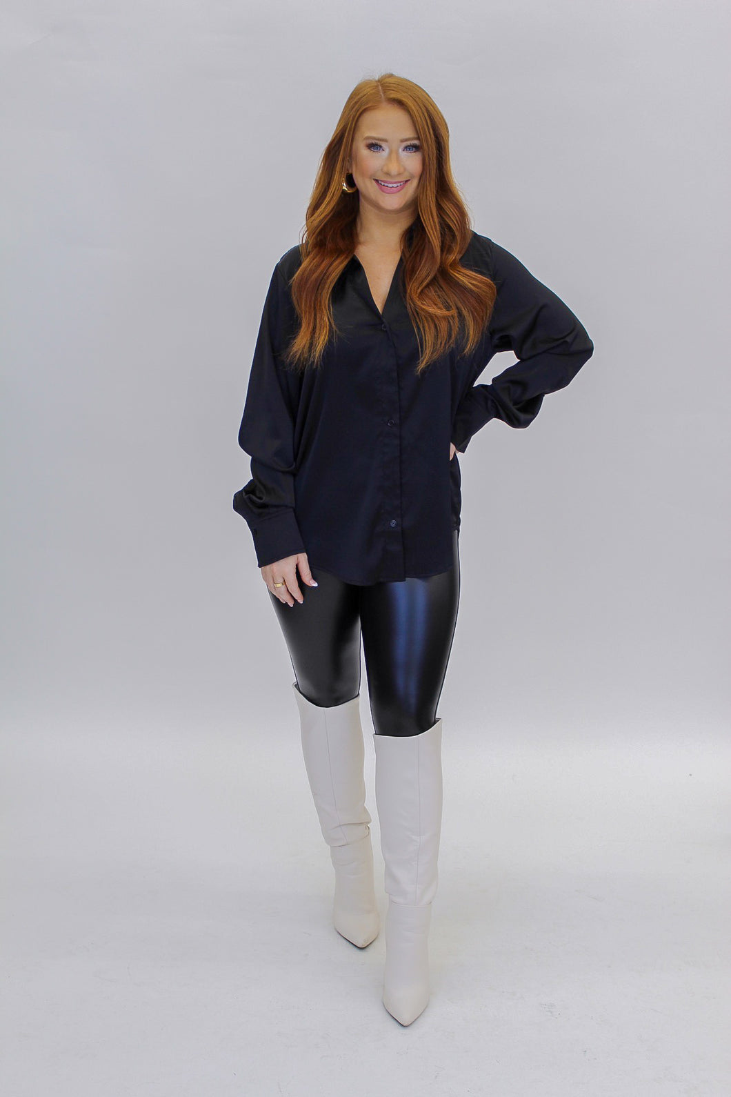 City Scene Button Up Top- Black