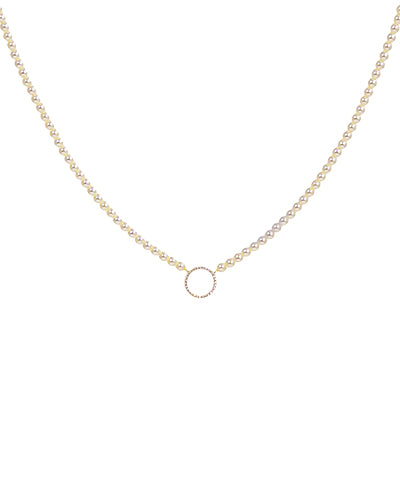 Pave Circle & Pearl Beads Necklace