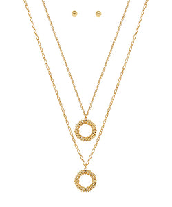 2 Layer Textured Metal Pendant Necklace