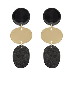 Acetate & Metal & Wood 3 DropEarrings
