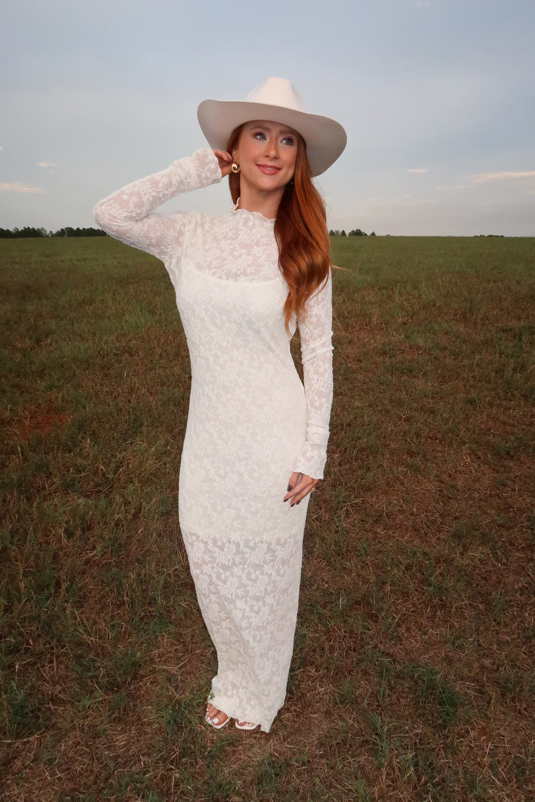 Fall in Love Lace Midi Dress-Ivory