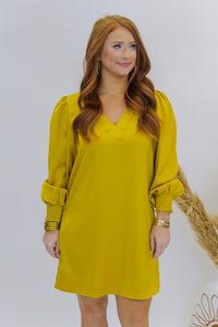 Marley V Neck Long Sleeve Dress- Mustard