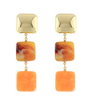 Load image into Gallery viewer, Linear Metal &amp; Acrylic Square Earrings
