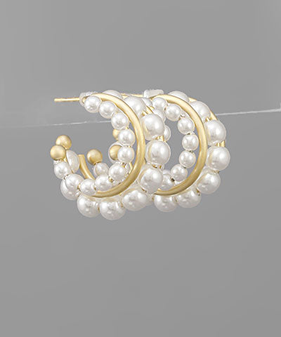 Pearl & Brass Multi Row Earrings