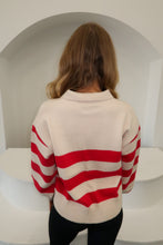 Load image into Gallery viewer, BF Striped Polo Collar Knit Sweater-Red
