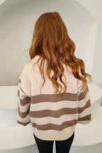 Load image into Gallery viewer, BF Striped Polo Collar Knit Sweater- Mocha
