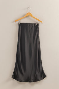 Alys Satin Midi Skirt-Black