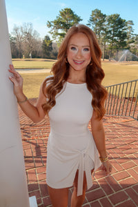Kim Wrap Tie Athletic Romper-Cream