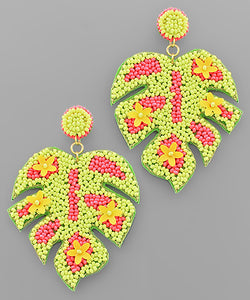 Flower & Bead Leaf Earrings