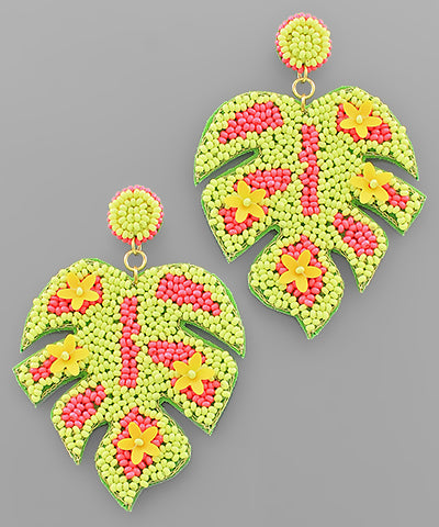 Flower & Bead Leaf Earrings