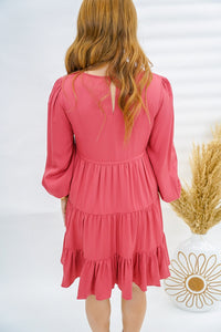 Carrie V Neck Tiered Dress- Berry