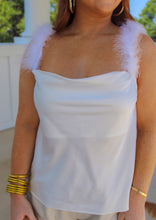 Load image into Gallery viewer, Lets Go Girls Cowl Neck Fur Trim Cami-White
