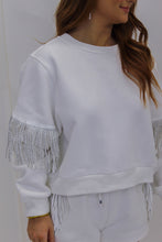 Load image into Gallery viewer, Dazzling Rhinestones Fringe Sweat Top- White
