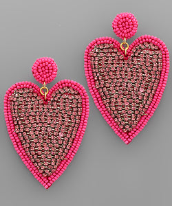 Beaded Heart Dangle Earrings