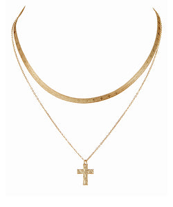 Snake Chain & Cross Pendant Layered Necklace