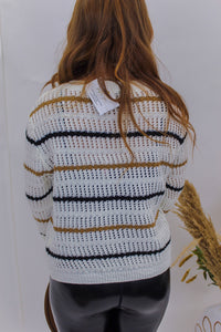 Tigger 3/4 Sleeve Stripped Sweater- Ivory
