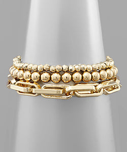 3 Row Metal Ball & Link Bracelet