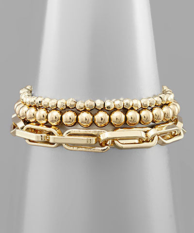 3 Row Metal Ball & Link Bracelet