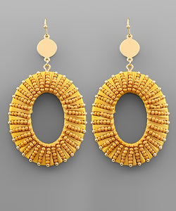 Raffia Wrapped & Beaded Oval Earrings