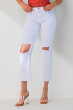 Load image into Gallery viewer, High Rise Crop Slim Straight Leg Distressed Jean - White
