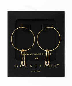 CZ Safety Pin Dangle Hoops