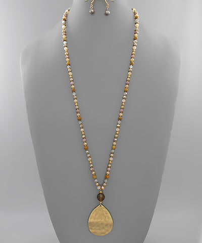 Hammered Teardrop & Bead Necklace