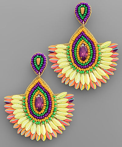 Mardi Gras Teardrop Wing Earrings