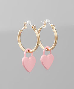 Heart Lock Dangle Hoops