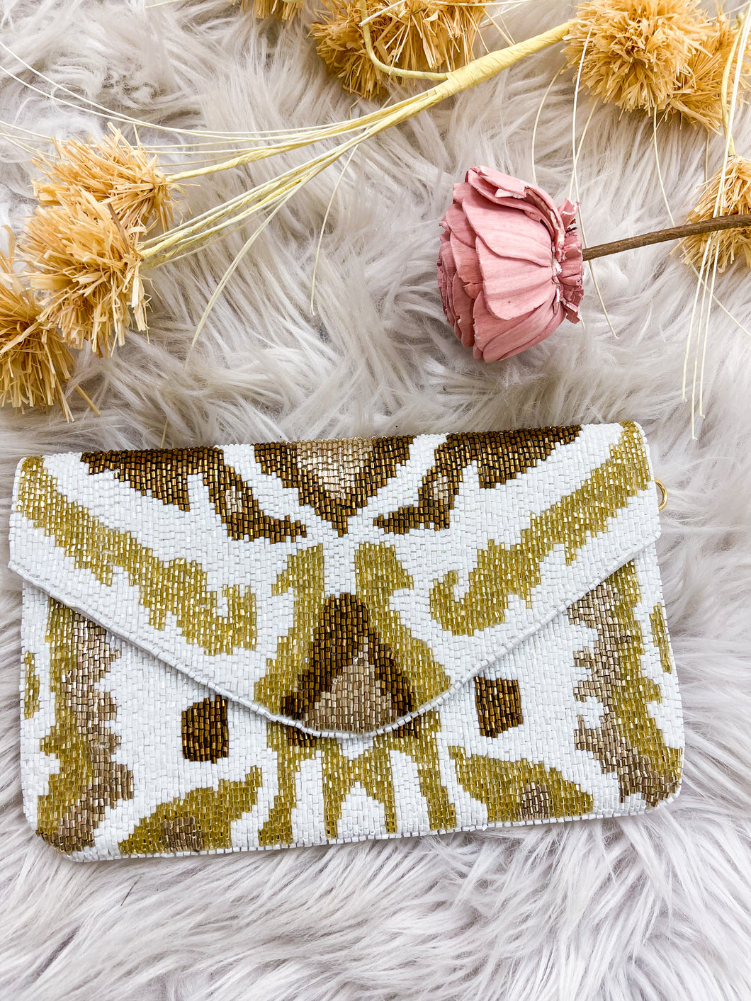 Ivory & Gold Seed Bead Clutch